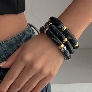 Natasha Black and Gold Bracelet Set
